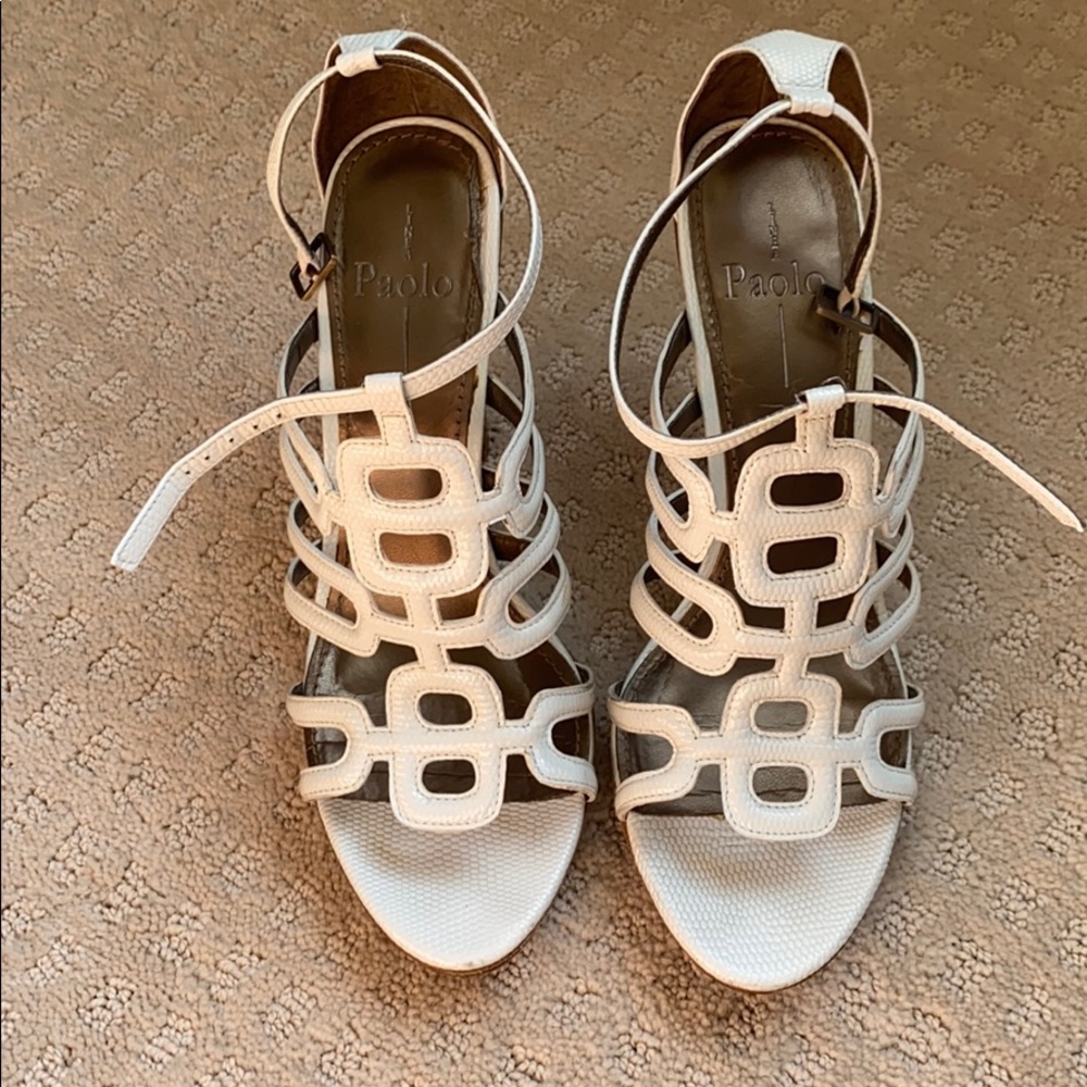 Paolo White cage sandal heel. Size 9